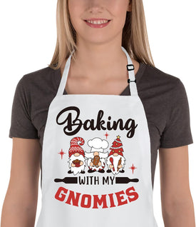 Gnome Apron, Baking with My Gnomies, Funny Christmas Baking Aprons, Cute Holiday Baking Gifts for Bakers, Gnome Kitchen Cooking Apron, White Elephant Gifts for Christmas Stocking Stuffers