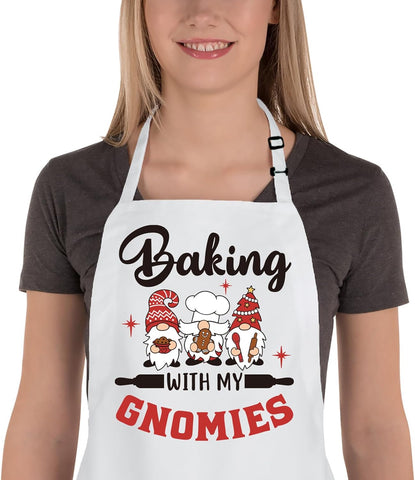 Image of Gnome Apron, Baking with My Gnomies, Funny Christmas Baking Aprons, Cute Holiday Baking Gifts for Bakers, Gnome Kitchen Cooking Apron, White Elephant Gifts for Christmas Stocking Stuffers