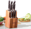 Universal Knife Holder, Acacia Wood Knife Block without Knives, Two-Tier Knife Storage Stand with PP Brush, Extra Large Multifunctional Wooden Knife Organizer, Knife Rack for Kitchen Counter