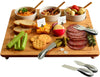 Bamboo Cheese Board/Charcuterie Platter - Includes 3 Ceramic Bowls, Bamboo Spoons, Stainless Steel Cheese Tools, Cheese Markers - Designed and Quality Checked in the USA