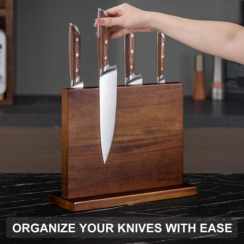 Image of Magnetic Knife Holder -  Double Sided Magnetic Knife Block without Knives - Wooden Universal Knife Stand - Knife Display Rack for Kitchen Counter Multifunctional Storage (Walnut Vertical)