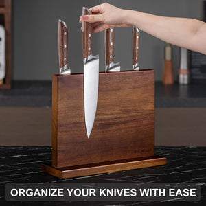 Magnetic Knife Holder -  Double Sided Magnetic Knife Block without Knives - Wooden Universal Knife Stand - Knife Display Rack for Kitchen Counter Multifunctional Storage (Walnut Vertical)