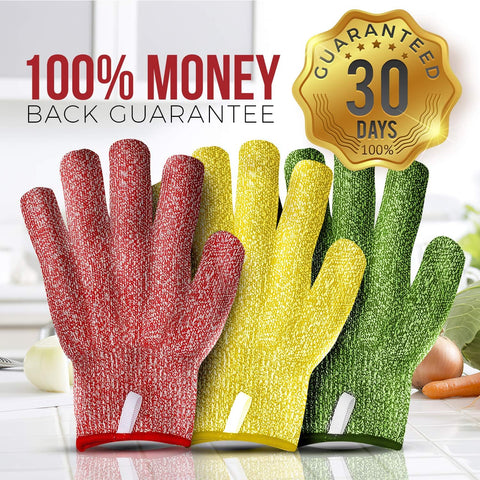 Image of Cut Resistant Gloves - 3 Pack, Food Grade, Fits Both Hands, Level 5 Protection
