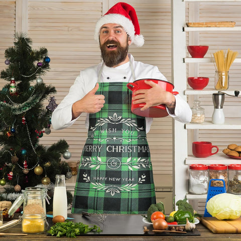 8 Pcs Christmas Buffalo Plaid Aprons Waterproof Holiday Kitchen Aprons Xmas Adjustable Baking Cooking Aprons Merry Christmas Aprons for Women Men Adults Chef Housewife