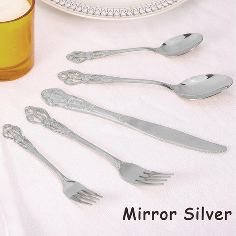 Image of Silverware Set for 8, Stainless Steel Gorgeous Retro Royal Flatware Set, 40-Pieces Cutlery Tableware Set, Kitchen Utensils Set Include Spoons and Forks Set, Mirror Finish, Dishwasher Safe