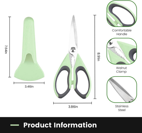 Image of Ultra Sharp Kitchen Scissors with Magnetic Holder, Heavy Duty Kitchen Shears Meat Scissors, Multifunctional Stainless Steel Cooking Poultry Scissors for Household School Picnic(Green)