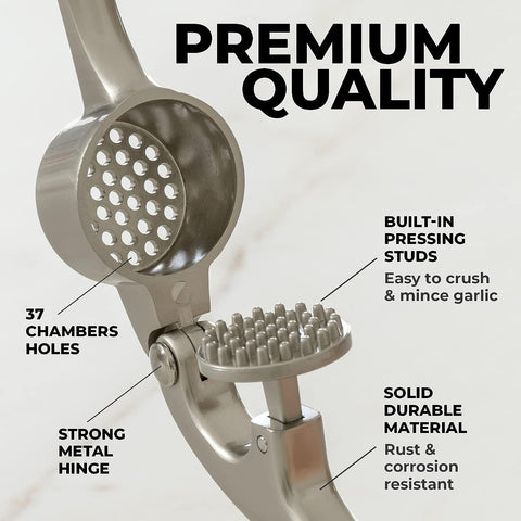 Image of Premium Garlic Press with Soft Easy-Squeeze Ergonomic Handle, Sturdy Design Extracts More Garlic Paste per Clove, Garlic Crusher for Nuts & Seeds, Professional Garlic Mincer & Ginger Press - by Zulay