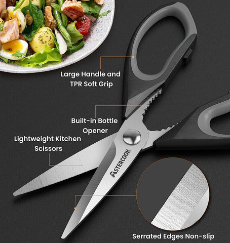 Image of Kitchen Shears, Kitchen Scissors Heavy Duty Serrated Blade, PP+TPR Handle Shears, Ideal for Poultry, Herbs, Vegetables, Durable and Ergonomic Design (Black Red, Black Orange, Black Grey)