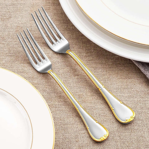 Image of Elizabeth 20-Piece 18/10 Stainless Steel Flatware Set, Service for 4, Fine Silverware Set (Gold Accent), Dishwasher Safe, Mirror Polished