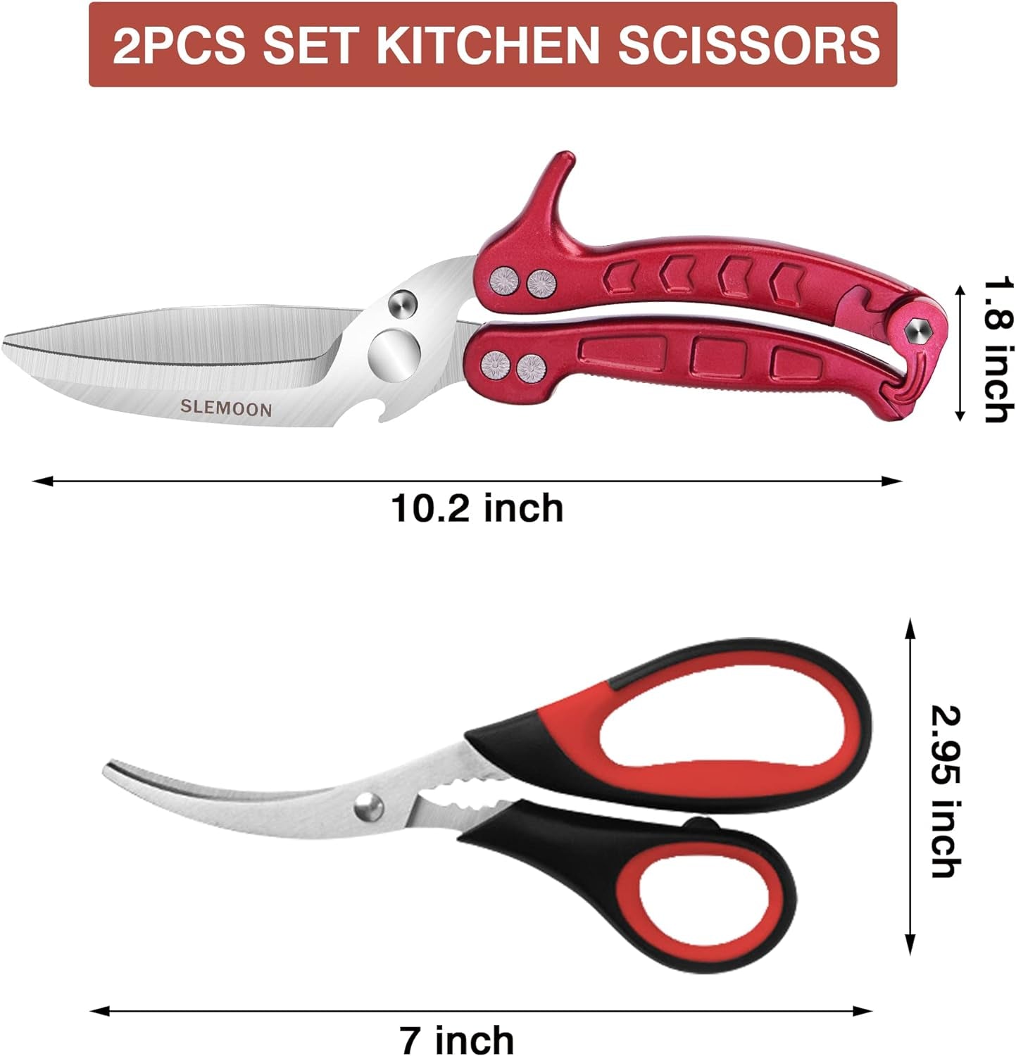 Heavy Duty Kitchen Scissors Poultry Shears 2Pcs Set Burgundy