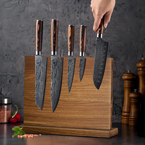 Image of Double Sided Magnetic Knife Block, Multifunctional Storage Knife Holder for Kitchen Counter, Natural Acacia Knife Storage Stand with Strong Enhanced Magnets