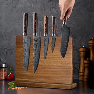 Double Sided Magnetic Knife Block, Multifunctional Storage Knife Holder for Kitchen Counter, Natural Acacia Knife Storage Stand with Strong Enhanced Magnets