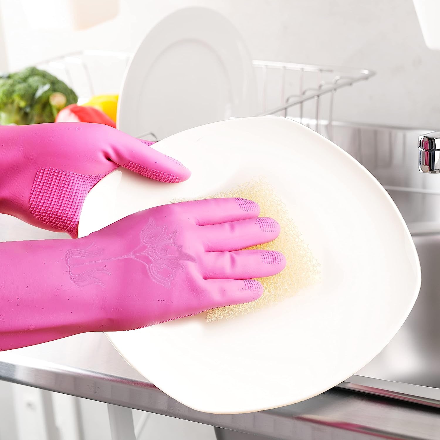 Golden Non-Slip Reusable Kitchen Rubber Gloves (Large, 1 Pairs ), Cleaning, Kitchen