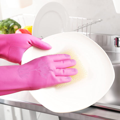 Image of Golden Non-Slip Reusable Kitchen Rubber Gloves (Large, 1 Pairs ), Cleaning, Kitchen