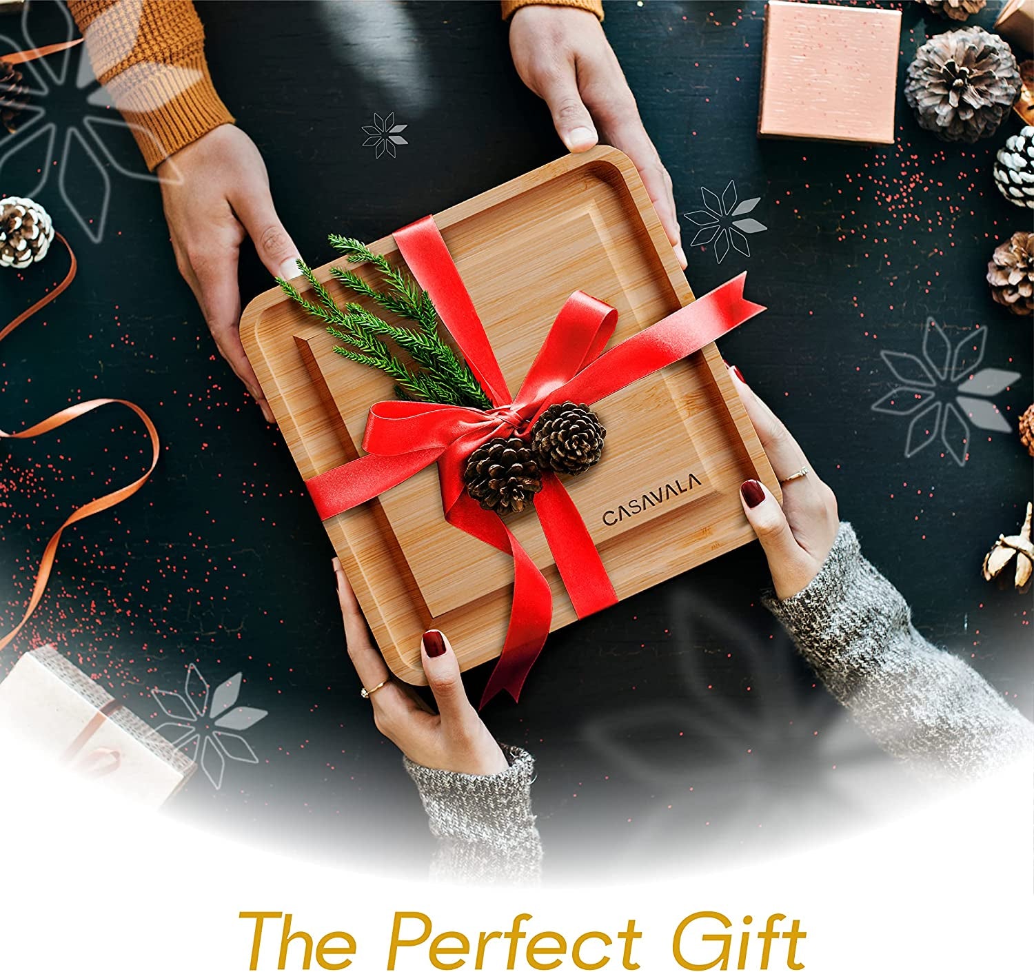 Bamboo Cheese Board Set - Includes 4 Cheese Knives & 10 Cheese Forks- Charcuterie Board Set, Fruit, Cured Meat Serving Platter with Drawer- Ideal for Parties & Events