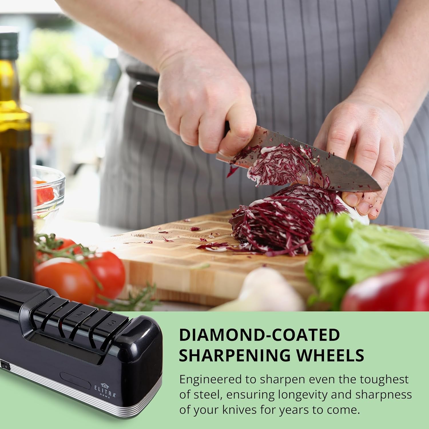 Professional Electric Knife Sharpener | 3 Stage Chef Knife Sharpening Tool for Kitchen Knives, Pocket Knife Scissors & Serrated Blades | Diamond Coated Abrasives & Precision Angle Guides
