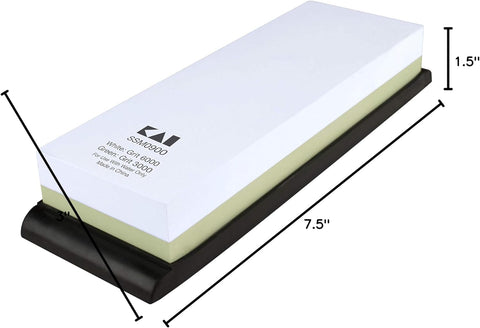 Image of Cutlery Combination Whetstone, 3000 & 6000 Grit - Ideal for Sharpening Slightly Dull Blades, Includes Rubber Tray for Sharpening Stability, 7.5 X 3 X1.5 Inches