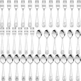 36 Pcs Kids Silverware Set Toddler Utensils Stainless Steel Safe Forks and Spoons 16 Kids Forks 16 Kids Spoons Children Metal Cutlery Set Baby Flatware Sets (Silver)