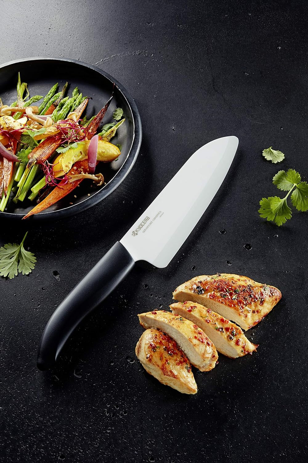 Advanced Ceramic Revolution Series 6-Inch, Chef'S Santoku Knife, Black Handle, White Blade , 6 Inch - FK-160 WH