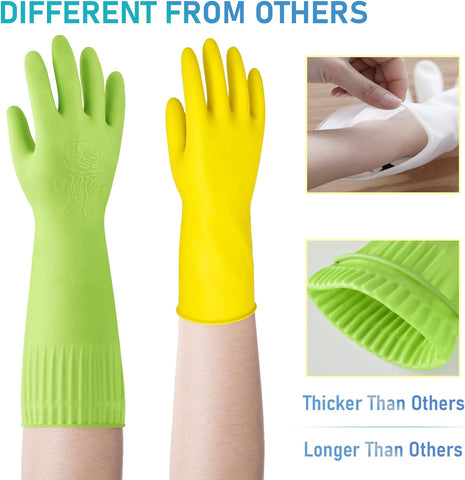 Image of Rubber-Gloves Dishwashing Gloves for Cleaning-Kitchen - 2 Pairs Long Household Cleaning Gloves for Washing Dishes