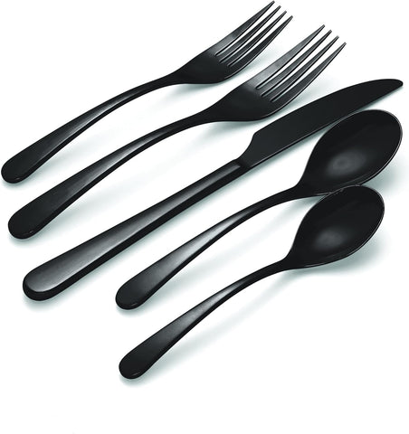 Image of 894805 Kenbrook Black Tumbled 20 Piece Everyday Flatware Set, Service for 4