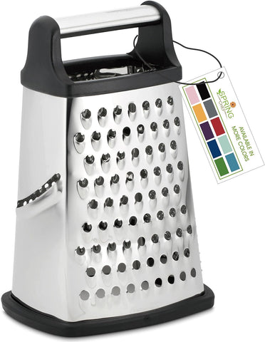 Image of Professional Cheese Grater - Stainless Steel, XL Size, 4 Sides - Perfect Box Grater for Parmesan Cheese, Vegetables, Ginger - Dishwasher Safe - Black