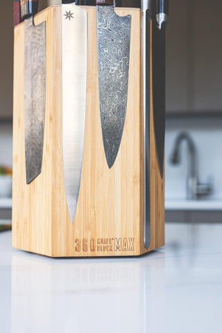 Image of 360KB MAX ™ - Magnetic Rotating Knife Block - W/Top Slots, Capaciy for 20+ Knives - Largest in the  ® Family. (Honey Bamboo)