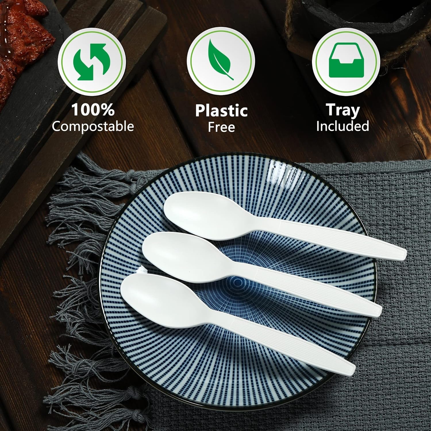 Compostable Spoon,100 Biodegradable Silverware for Party,Large Disposable Utensils Eco Friendly Durable and Heat Resistant,Alternative to Plastic Spoon