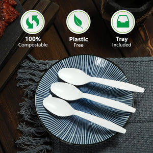 Compostable Spoon,100 Biodegradable Silverware for Party,Large Disposable Utensils Eco Friendly Durable and Heat Resistant,Alternative to Plastic Spoon