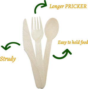 Disposable Wooden Cutlery Set (360 PCS) - Natural Eco Friendly Party Pack of Birchwood Knives, Forks & Spoons - Lightweight, Durable & Safe Tableware for Home, Office, Picnic & Outdoor Party