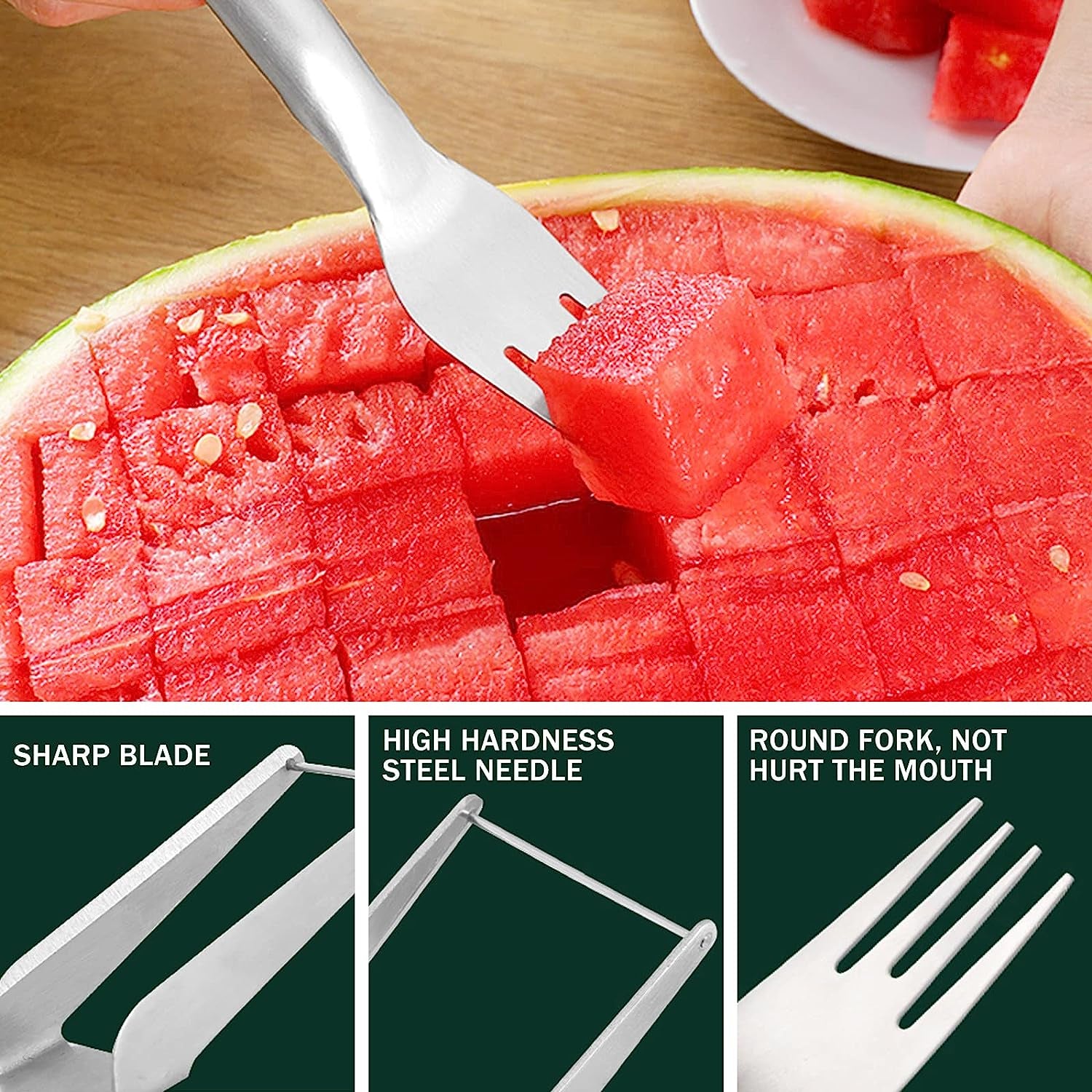 2Pcs Watermelon Fork Slicer Cutter: Watermelon Cutting Tool 2-In-1 Watermelon Fork Slicer Stainless Steel Fruit Fork Cutter for Party Camping Fruit Shape
