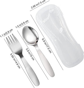 2 Pieces Children Fork Spoon Set with Travel Case for Lunch Box, 18/8 Stainless Steel Kids Silverware Flatware Set Kids Utensil Set for School, 5.9In (Fork Spoon)
