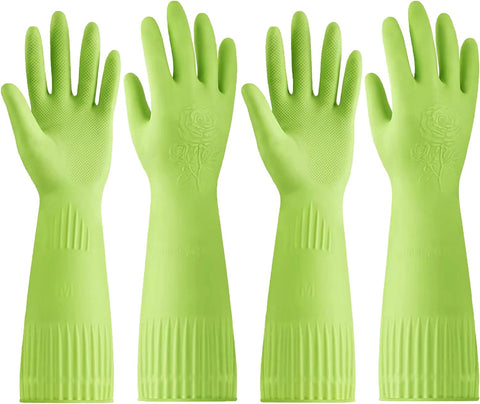 Image of Rubber-Gloves Dishwashing Gloves for Cleaning-Kitchen - 2 Pairs Long Household Cleaning Gloves for Washing Dishes