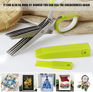 Kitchen Herb Scissors，Multipurpose Food Scissors ，5 Stainless Steel Blades and Safety Cover Kitchen Scissorsfor Chopping Chive, Vegetables, Salad,Collard Greens, Parsleyherb Shears