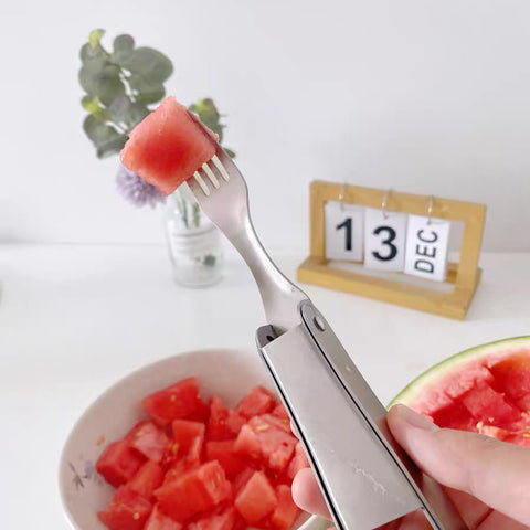 Image of Watermelon Slicer Cutter, 2 in 1 Watermelon Fork Slicer Cutter Melon Slicer, Portable Stainless Steel Watermelon Cutter Slicer Tool Fruit Forks Slicer for Home Party Camping Kitchen Gadget