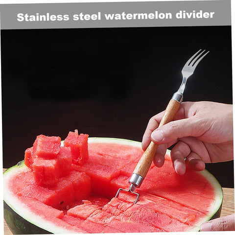 Image of Fruit Knives2-In-1 Watermelon Fork Slicer Food Grade Stainless Steel Watermelon Slicer Cutter with Wood Handle Portable