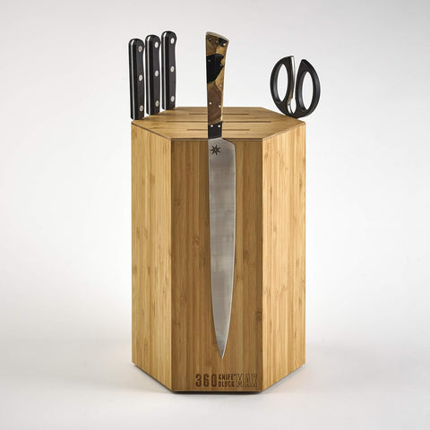 Image of 360KB MAX ™ - Magnetic Rotating Knife Block - W/Top Slots, Capaciy for 20+ Knives - Largest in the  ® Family. (Honey Bamboo)