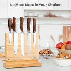 Magnetic Knife Block Double Side Knife Holder Bamboo Knife Stand for Kitchen Cutlery Display Rack and Organizer with Acrylic Shield Double Side Storage Strongly Magnetic without Knives,10 Inch