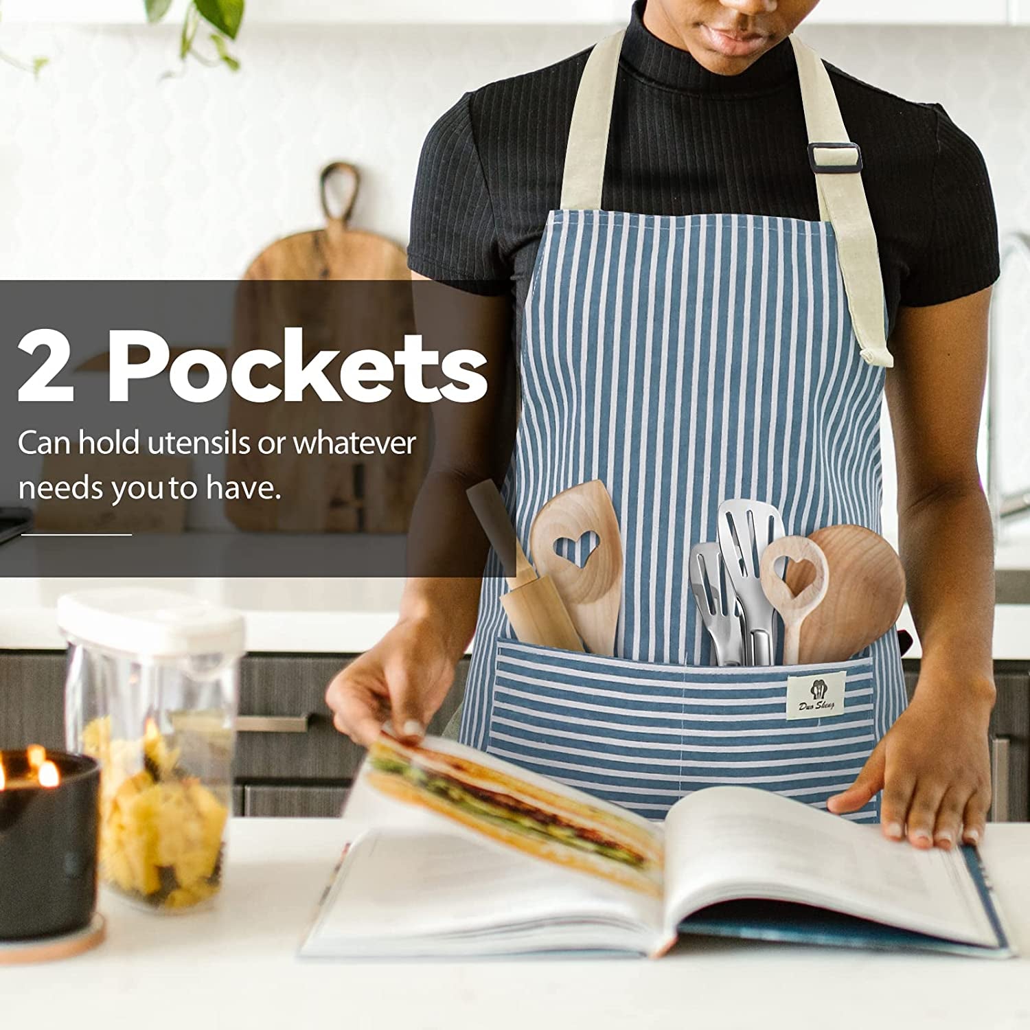 2 Pack Waterproof Cooking Apron for Women with Pocket Adjustable Chef Aprons for Kitchen, Cooking, Baking, BBQ, Grill(Blue/Green)