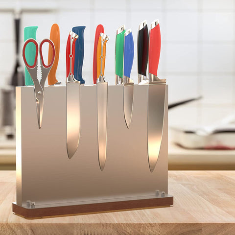 Image of Magnetic Knife Block Holder Stainless Steel Knife Block without Knives Powerful Double Side Kitchen Knife Holder