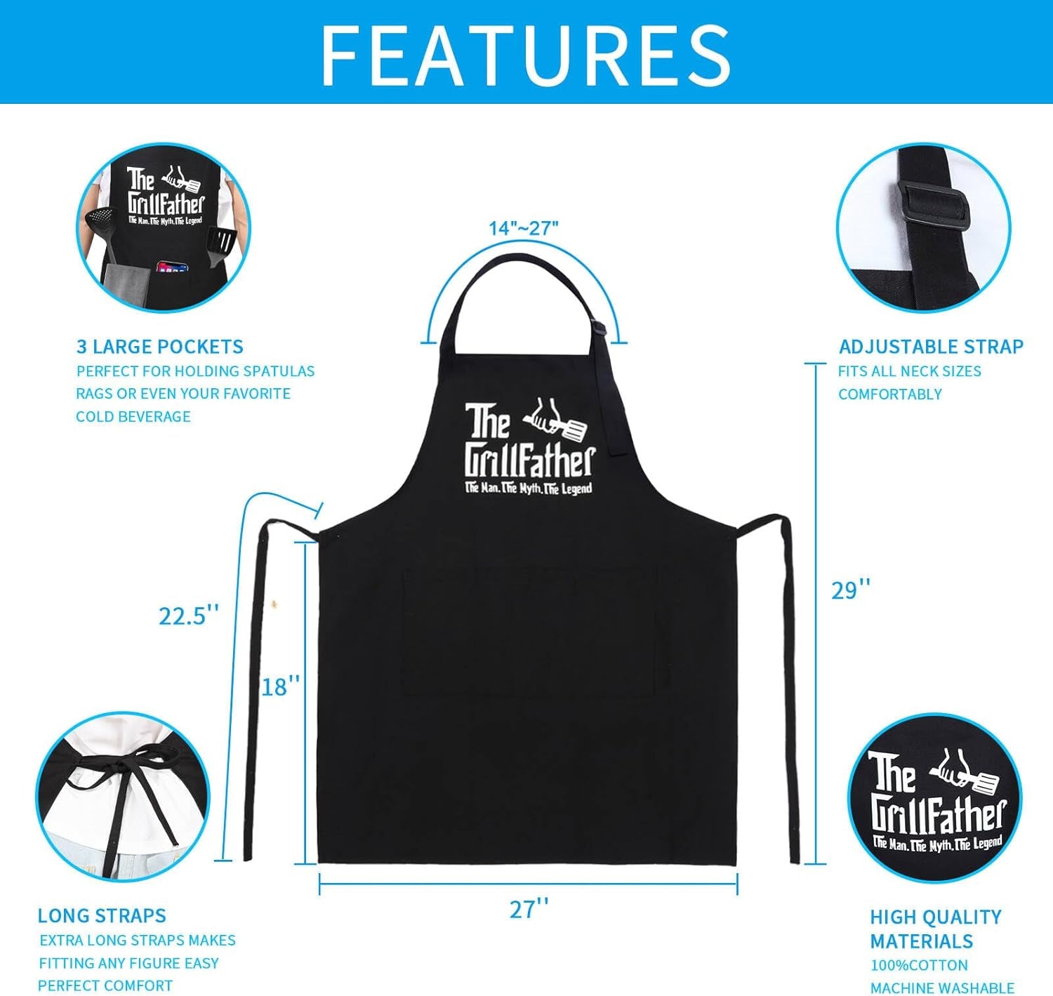 Funny Aprons for Men Customized Funny Gifts for Men, Cooking Grilling BBQ Chef Apron, Gifts for Husband, Dad
