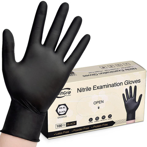 Disposable Nitrile Exam Gloves, 3-Mil, Black Nitrile Gloves Disposable Latex Free for Medical, Cooking & Esthetician, Food-Safe Rubber Gloves, Powder Free, Non-Sterile, 100-Ct Box (Medium)