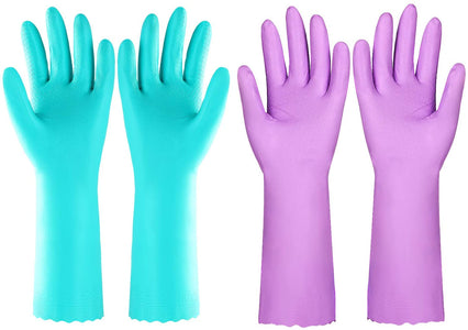 Reusable Dishwashing Cleaning Gloves with Latex Free, Cotton Lining,Kitchen Gloves 2 Pairs,Purple+Blue