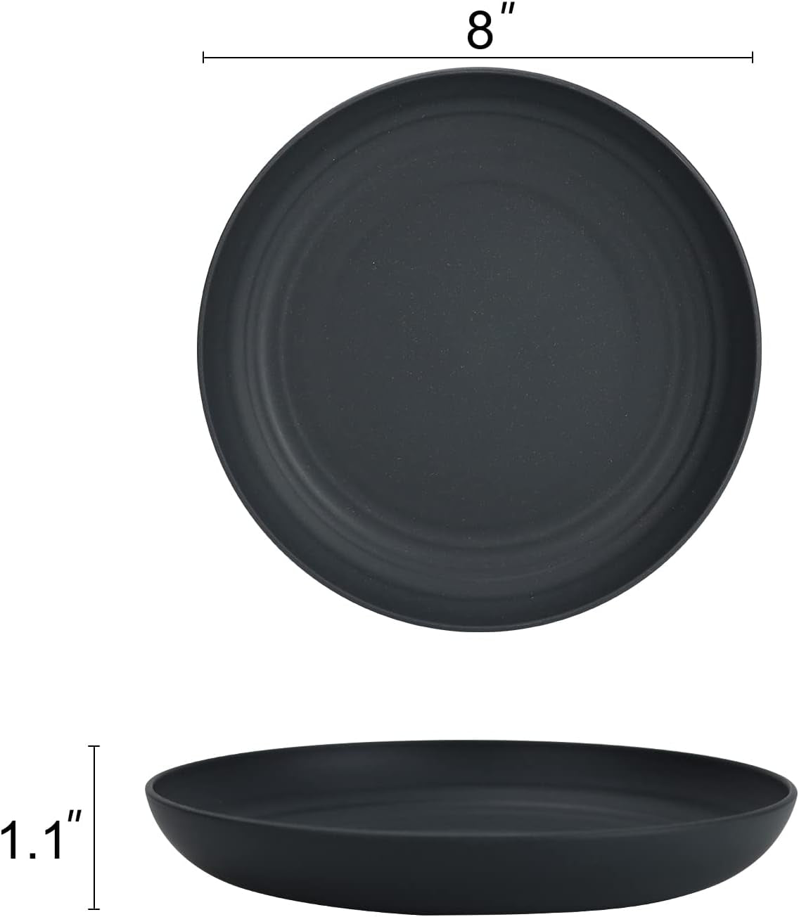Deep Dinner Plates Set of 8 Alternative for Plastic Plates Microwave and Dishwasher Safe Wheat Straw Plates for Kitchen Unbreakable Kids Plates with 4 Colors (Stone Grey, 8 Inch)