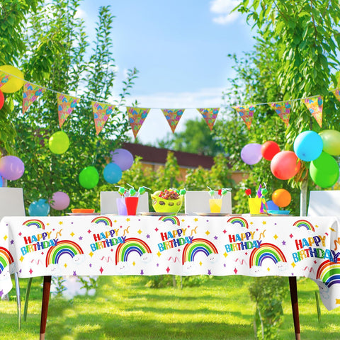 Image of Rainbow Birthday Party Decoration Supplies: 176PCS Rainbow Paper Plates Set(25 Guest) with Rainbow Plates Napkins Cups Tablecloth Plastic Forks Knives Spoon for Rainbow Theme Birthday Party for Kids