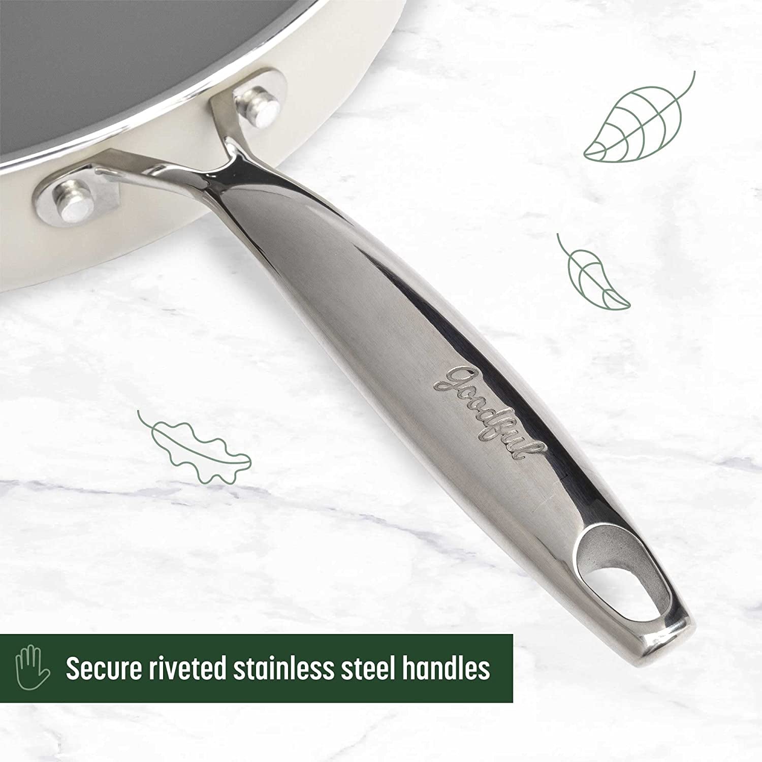 Ceramic Nonstick Pots and Pans Set, Titanium-Reinforced Premium Nonstick Coating, Dishwasher Safe Pots and Pans, Tempered Glass Steam Vented Lids, Stainless Steel Handles, 12-Piece, Cream