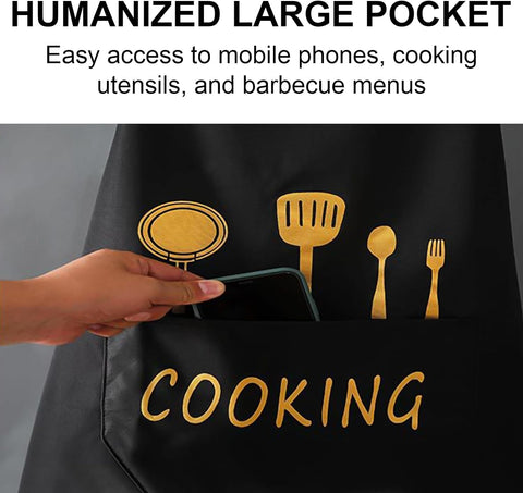 Image of Kitchen Apron with Pockets for Women and Men Chef, Hand-Wiping, Waterproof for Cooking, Barbecue