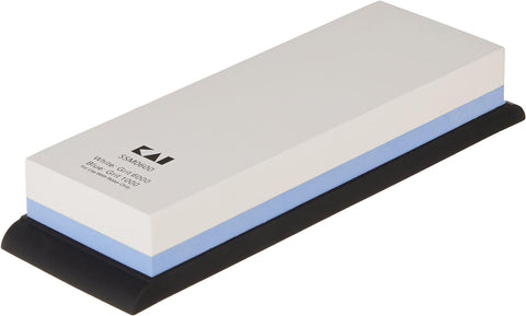 Image of Cutlery Combination Whetstone, 1000 & 6000 Grit - Ideal for Sharpening Moderately Dull Blades, Includes Rubber Tray for Sharpening Stability