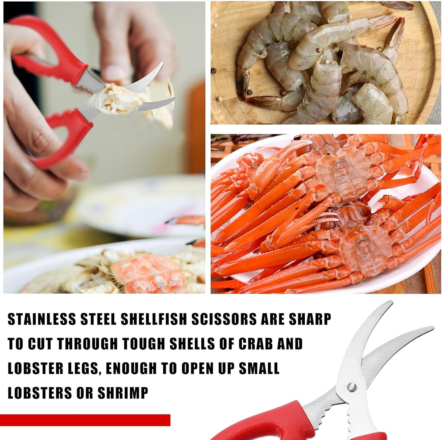 12 Pcs Kitchen Seafood Scissors for Crab Bulk, Red Leg Scissors Multifunctional Stainless Steel Shears Crab Leg Crackers Fish Crab Shrimp Lobster Scissors for Kitchen Seafood Peeling Tools