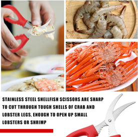 12 Pcs Kitchen Seafood Scissors for Crab Bulk, Red Leg Scissors Multifunctional Stainless Steel Shears Crab Leg Crackers Fish Crab Shrimp Lobster Scissors for Kitchen Seafood Peeling Tools